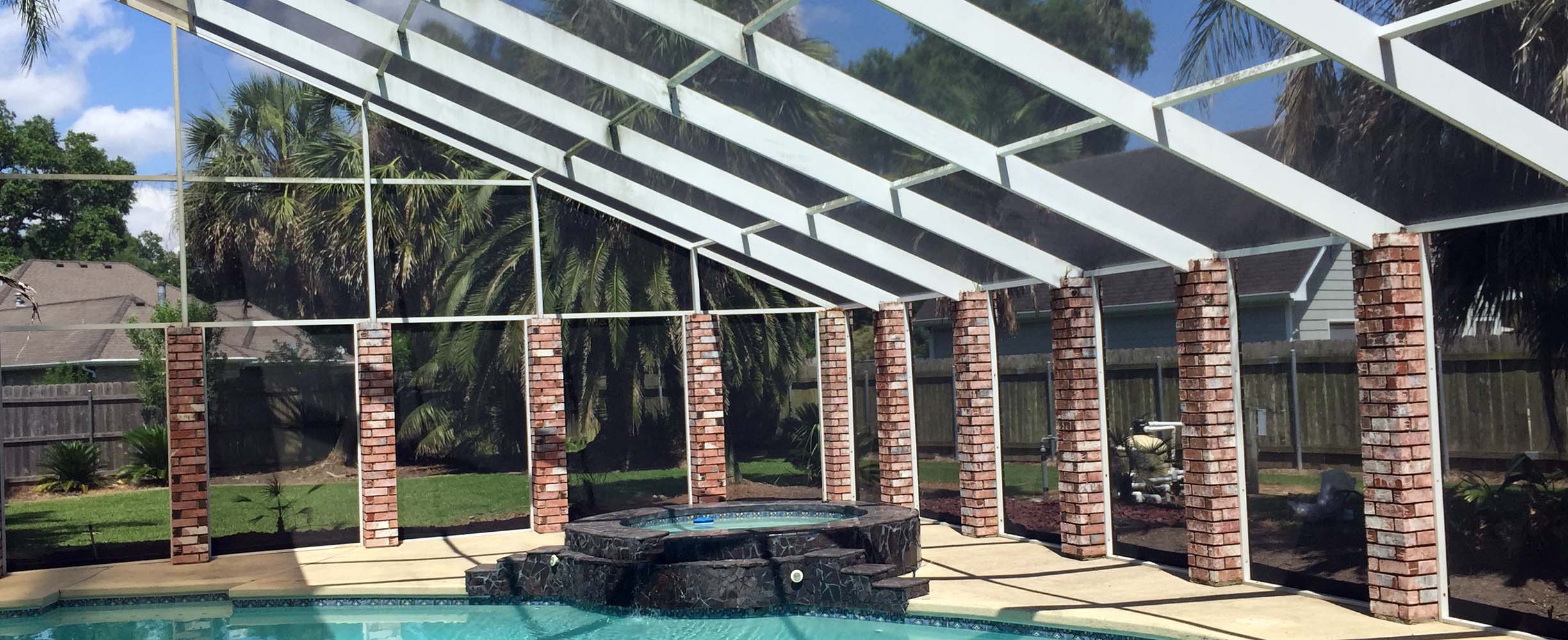 Pool enclosure with aluminum, plastic and glass