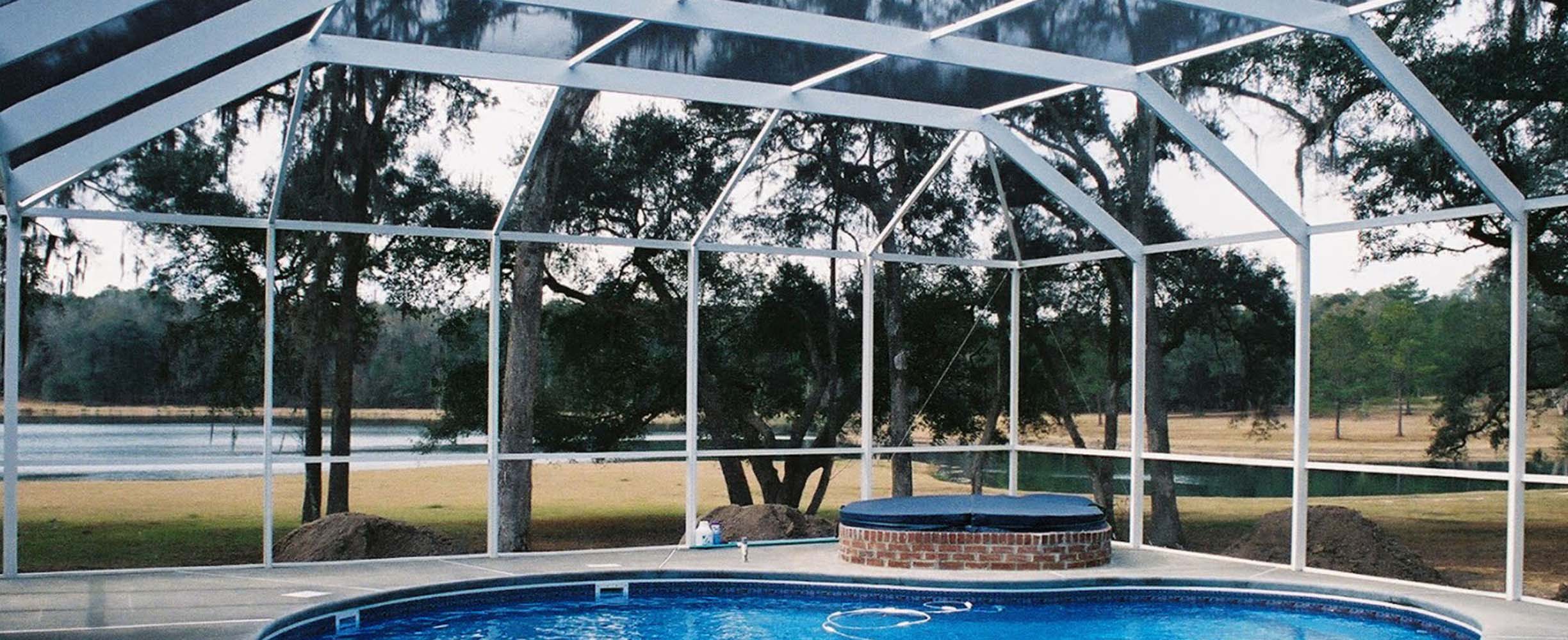 Custom pool enclosure designed to fit the pool and garden and implemented in few days and on budget